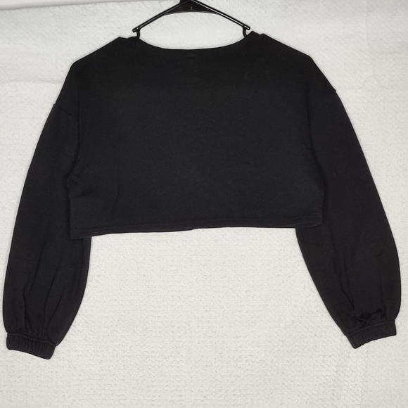 SHEIN Teen Crop Sweatshirt Sz 10-11 Black Fleece Zip Long Sleeve - Picture 2 of 13